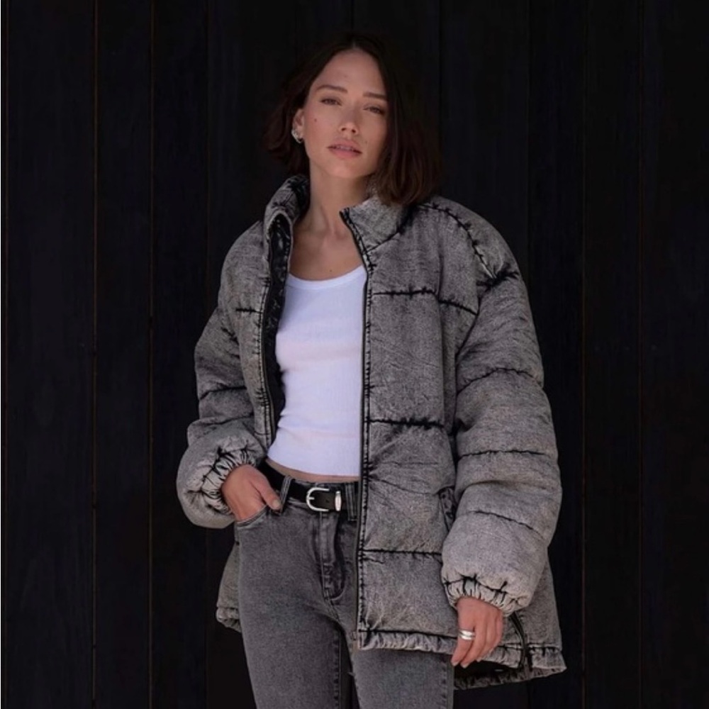 LNDN Denim Grey Acid Wash Puffer Jacket